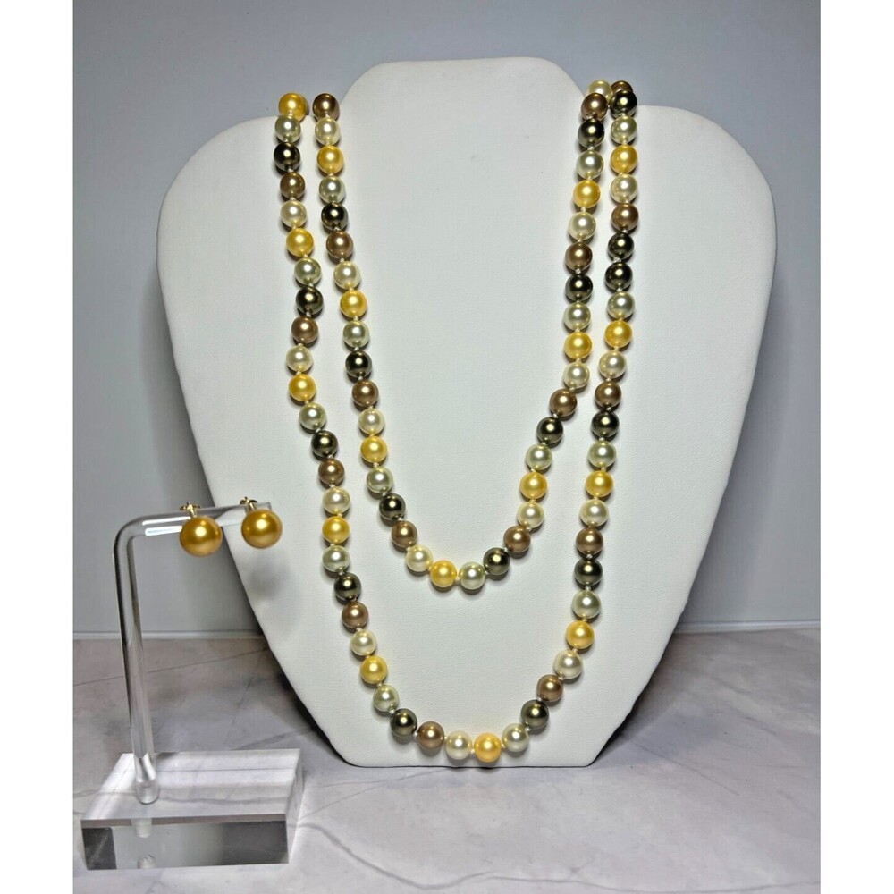 Gold/Cream South Pacific Shell Pearls Necklace, Bracelet & Earring Set, (0117)
